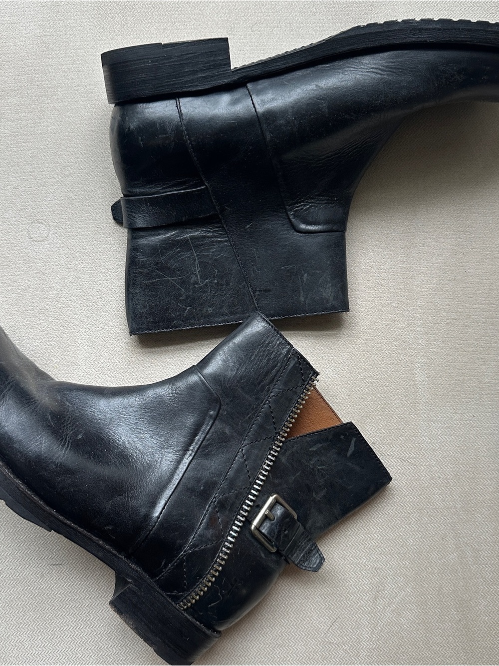 Frye Black Leather Ankle Booties with Side Zip